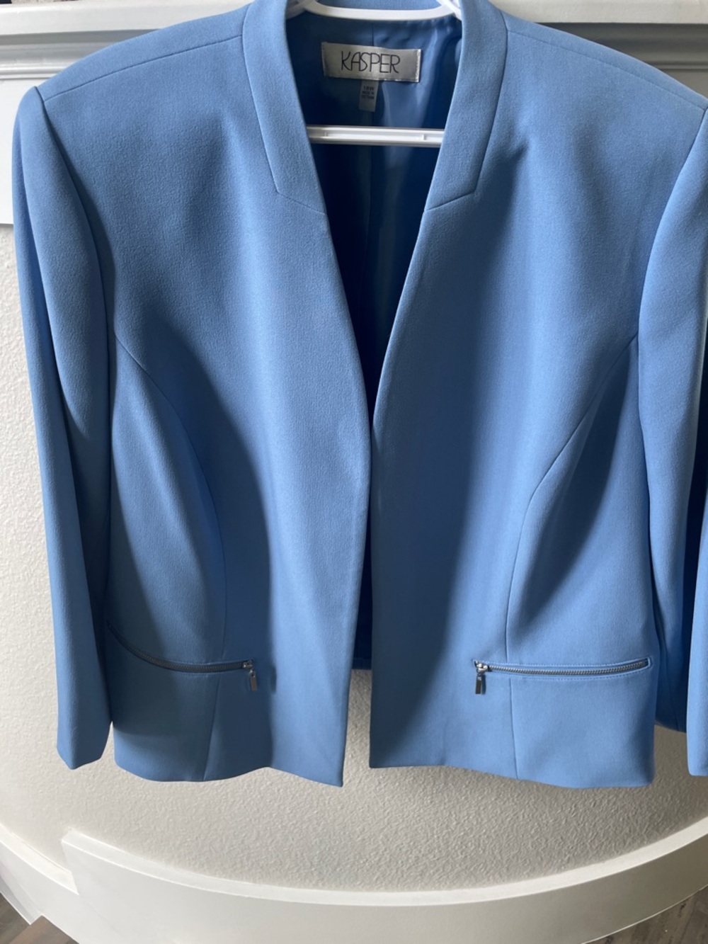 Kasper Sky Blue Open-Front Tailored Blazer